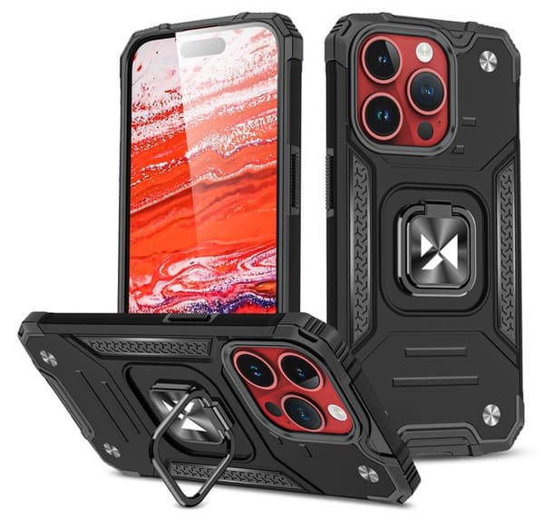 iPhone 15 PRO MAX Skal Med Ring & Ställfunktion Svart