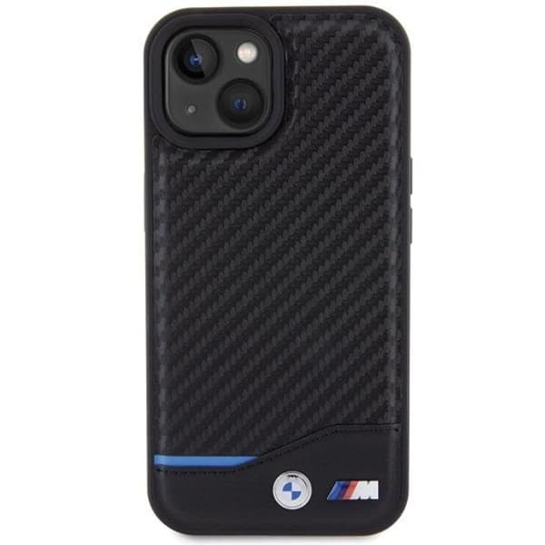 BMW iPhone 15 Mobilskal Läder Carbon - Svart
