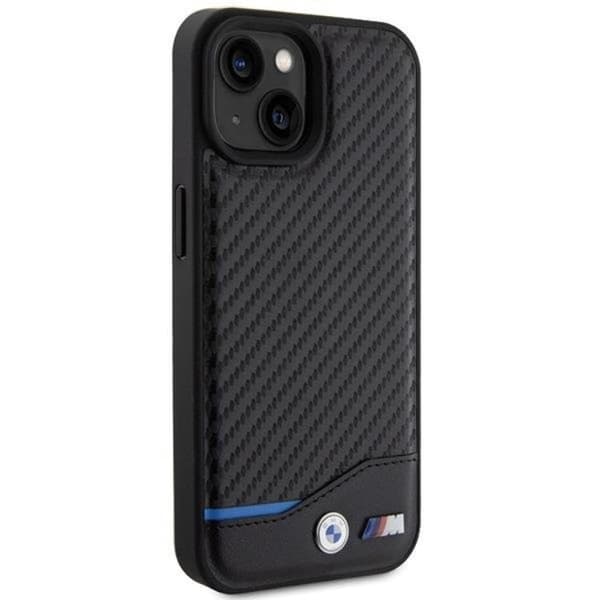 BMW iPhone 15 Mobilskal Läder Carbon - Svart