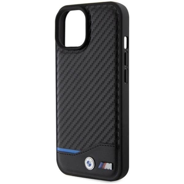 BMW iPhone 15 Mobilskal Läder Carbon - Svart