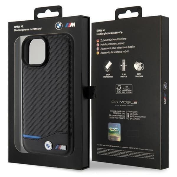 BMW iPhone 15 Mobilskal Läder Carbon - Svart