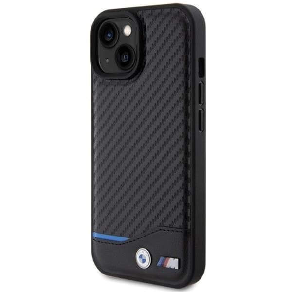 BMW iPhone 15 Mobilskal Läder Carbon - Svart