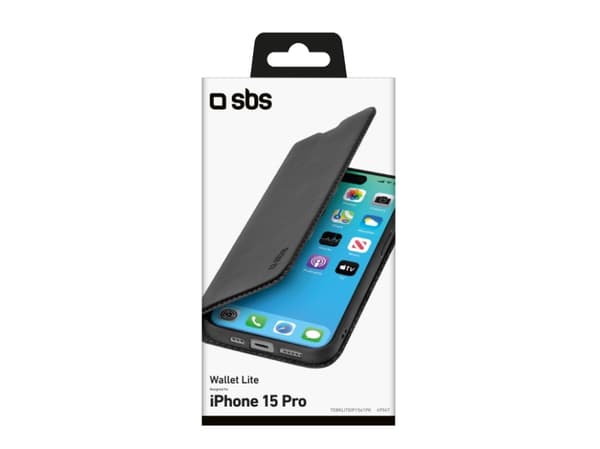 SBS TEBKLITEIP1561PK, Lompakkokotelo, Apple, iPhone 15 Pro, 17 cm (6.7"), Musta