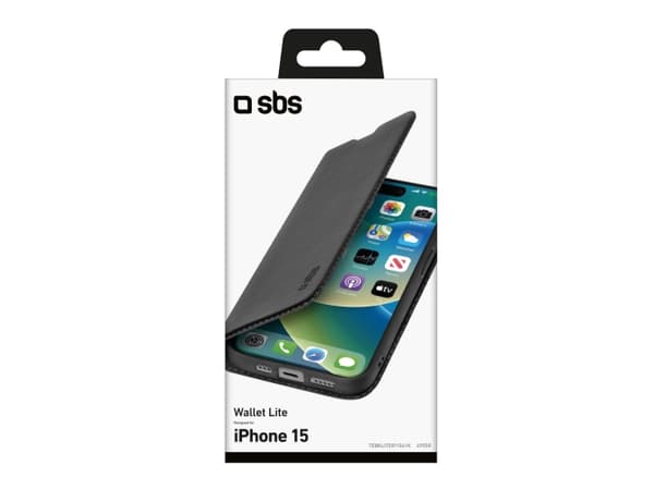 SBS TEBKLITEIP1561K, Lommebok-etui, Apple, iPhone 15, 15,5 cm (6.1"), Sort