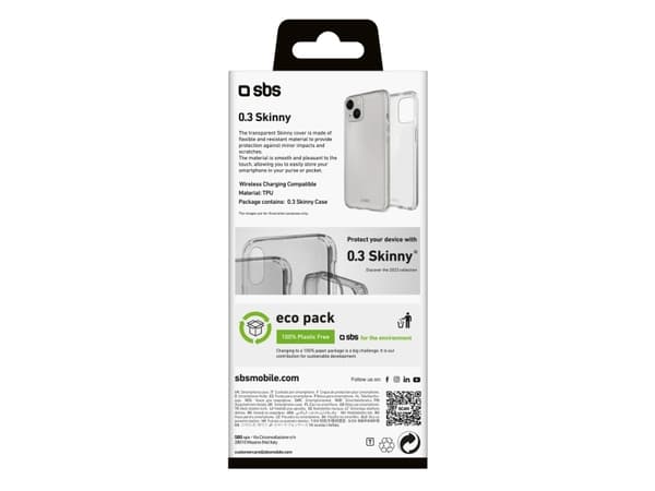 SBS TESKINIP1561T, Suojus, Apple, iPhone 15, 15,5 cm (6.1"), Läpinäkyvä