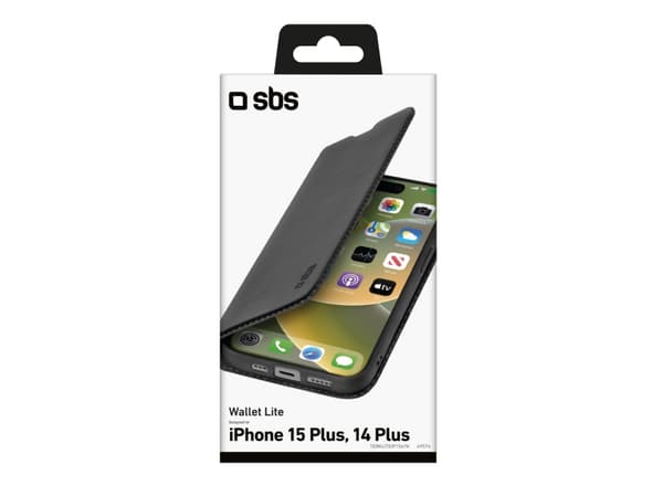 SBS TEBKLITEIP1567K, Lompakkokotelo, Apple, iPhone 15 Plus, 17 cm (6.7"), Musta