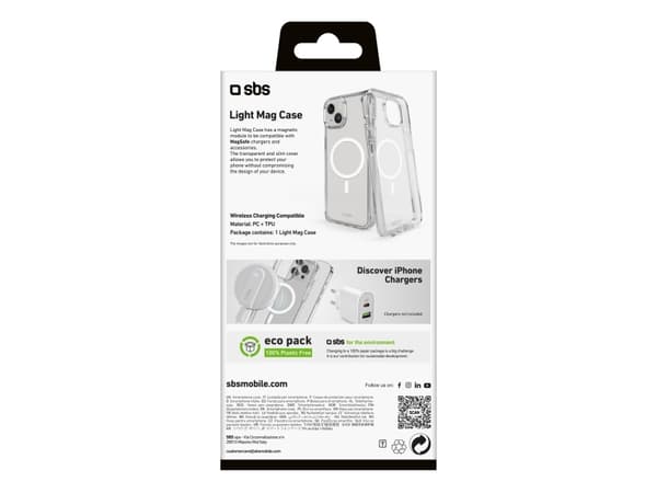 SBS TELIGMAGIP1567T, Suojus, Apple, iPhone 15 Plus/14 Plus, 17 cm (6.7"), Läpinäkyvä