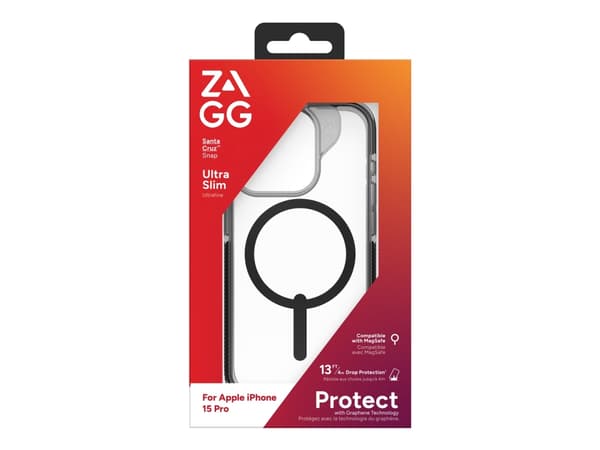 ZAGG Cases Santa Cruz Snap Apple iPhone 15 Pro Black EN/FR, Suojus, Apple, iPhone 15 Pro, 15,5 cm (6.1"), Läpinäkyvä