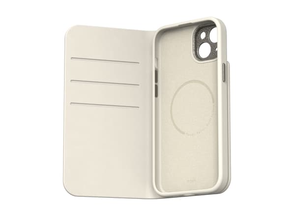Moshi Overture MagSafe - 3-i-1 lærveske for iPhone 15 Plus (Eggnog White)