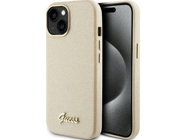 Guess Kotelo iPhone 15 6.1" GUHCP15SPGMCSD Gold Kova kotelo Glitter kiiltävä Scripty