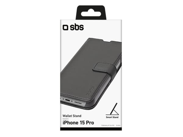 SBS TEBKWALIP1561PK, Lompakkokotelo, Apple, iPhone 15 Pro, 15,5 cm (6.1"), Musta