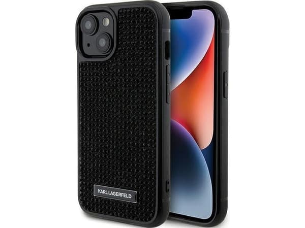 Karl Lagerfeld Fodral för iPhone 15 6,1" KLHCP15SHDSPLK svart fodral Strass Logo Metallplatta