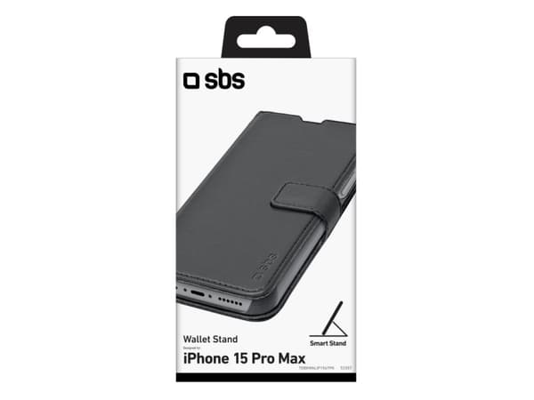 SBS TEBKWALIP1567PK, Lompakkokotelo, Apple, iPhone 15 Pro Max, 17 cm (6.7"), Musta