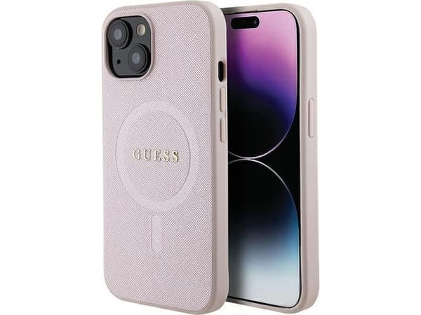 Guess-deksel til iPhone 15 Plus 6,7" GUHMP15MPSAHMCP rosa hardt etui Saffiano MagSafe