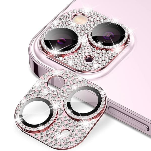 Hat Prince Glitter Kameraskydd Aluminium iPhone 15/iPhone 15 Plus Rosa