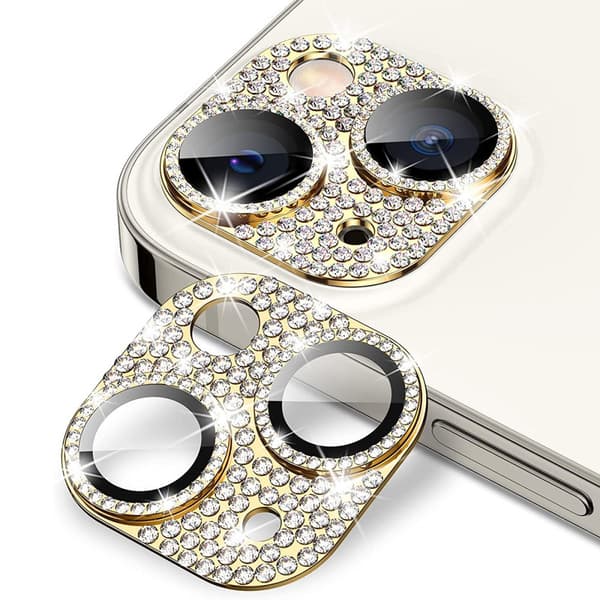 Hat Prince Glitter Kameraskydd Aluminium iPhone 15/iPhone 15 Plus Guld