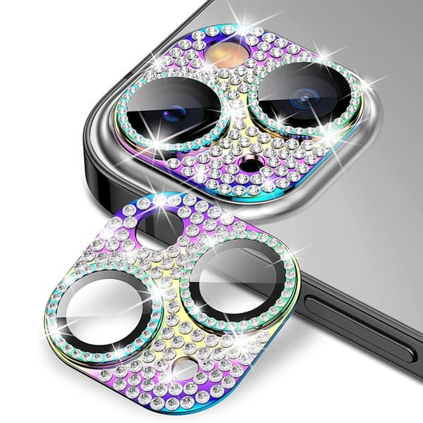 Hat Prince Glitter Kameraskydd Aluminium iPhone 15/iPhone 15 Plus Multifärg