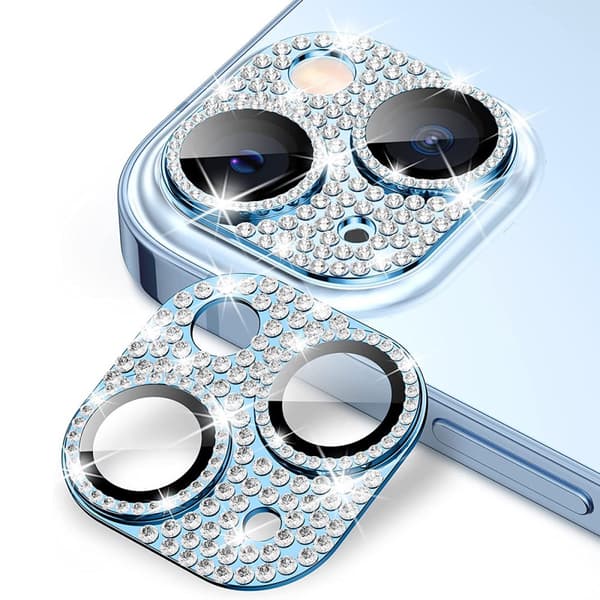 Hat Prince Glitter Kameraskydd Aluminium iPhone 15/iPhone 15 Plus Blå