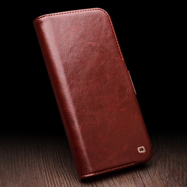 Qialino Leather Wallet Case iPhone 14 Cognac