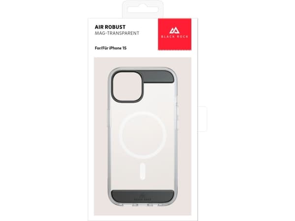 Black Rock Mag Air Protection, Cover, Apple, iPhone 15, 15.5 cm (6.1"), Black, Transparent