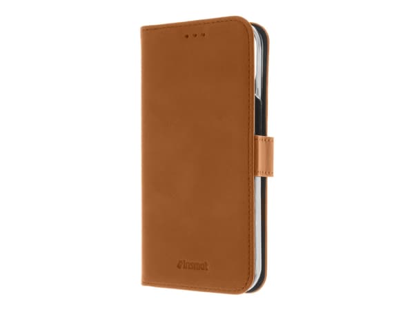 Insmat Premium - Lommebok for mobiltelefon - ekte skinn, polykarbonat, kartong+papir+aluminiumsfolie - brun - for Apple iPhone 15 Pro