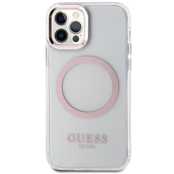 Guess iPhone 12 Pro/12 Mobilskal Magsafe Metall Outline - Rosa