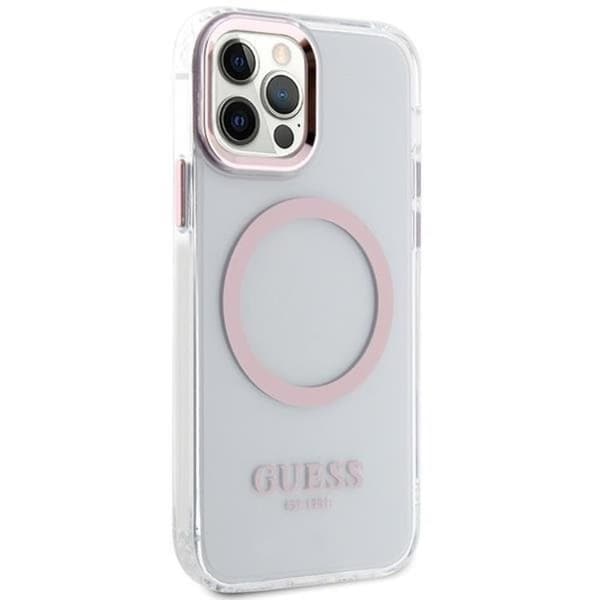 Guess iPhone 12 Pro/12 Mobilskal Magsafe Metall Outline - Rosa