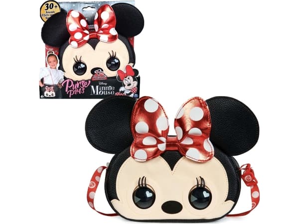 Purse Pets Disney Minnie Maus, Tyttö, Olkalaukku, Vetoketju, Beige, Musta, Punainen, Kuva, Punainen
