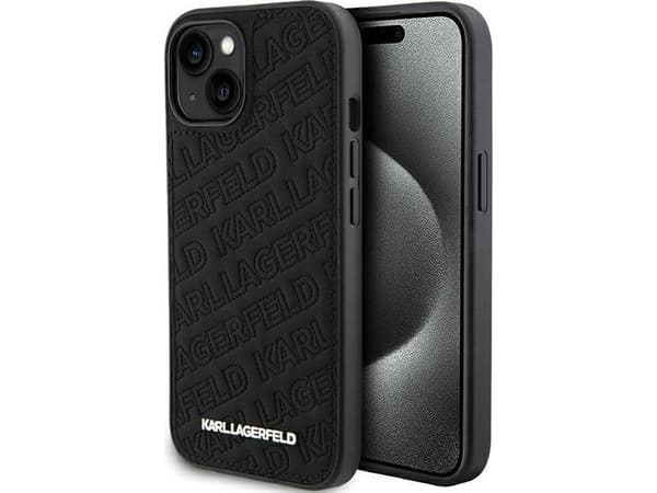 Originalt frontpaneldeksel Karl Lagerfeld KLHCP15SPQKPMK for iPhone 15 (vattert mønster / svart)