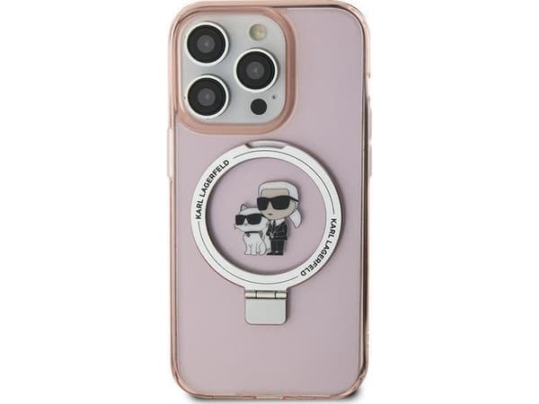 Karl Lagerfeld KLHMP15SHMRSKCP iPhone 15 6.1" różowy/pink kovakotelo Ring Stand Karl&amp;Choupettte MagSafe
