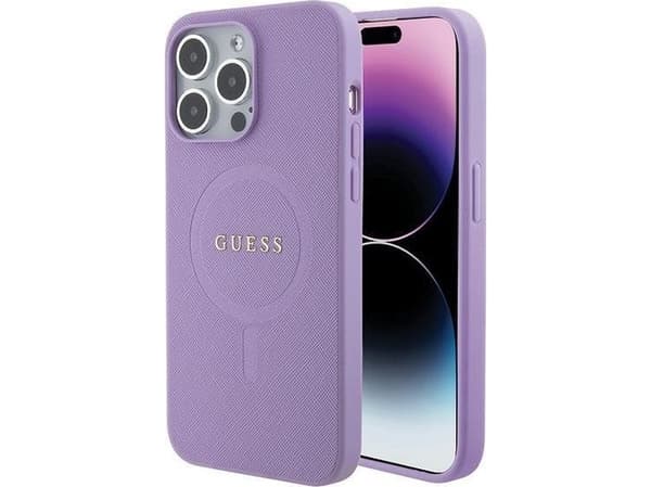 Guess-deksel til iPhone 15 Pro 6.1" GUHMP15LPSAHMCU lilla hardt deksel Saffiano MagSafe