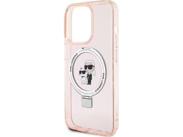 Karl Lagerfeld KLHMP15LHMRSKCP iPhone 15 Pro 6.1" różowy/pink kovakotelo Ring Stand Karl&amp;Choupettte MagSafe