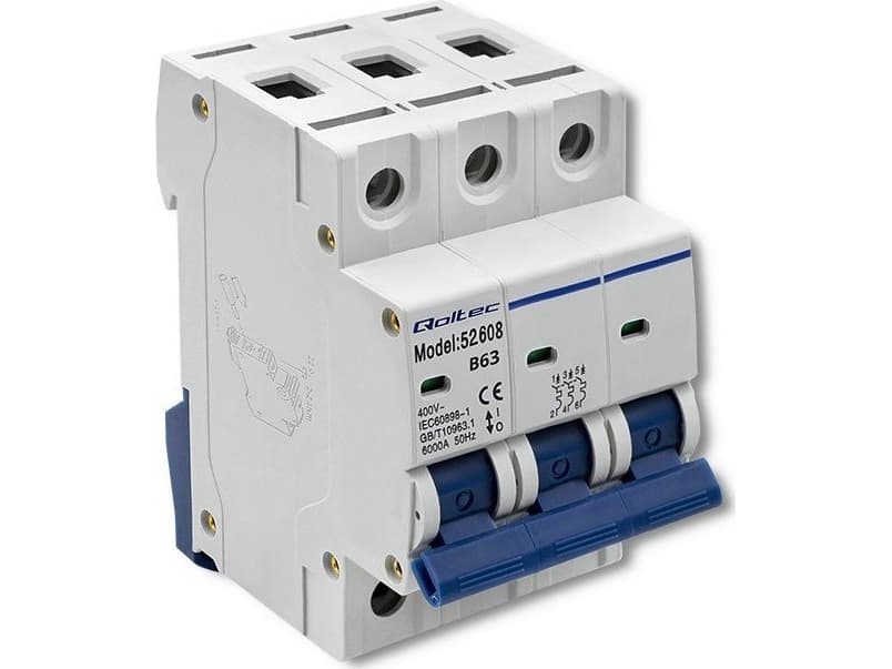 Qoltec B63 overcurrent circuit breaker fuse AC 63A 3P CDON