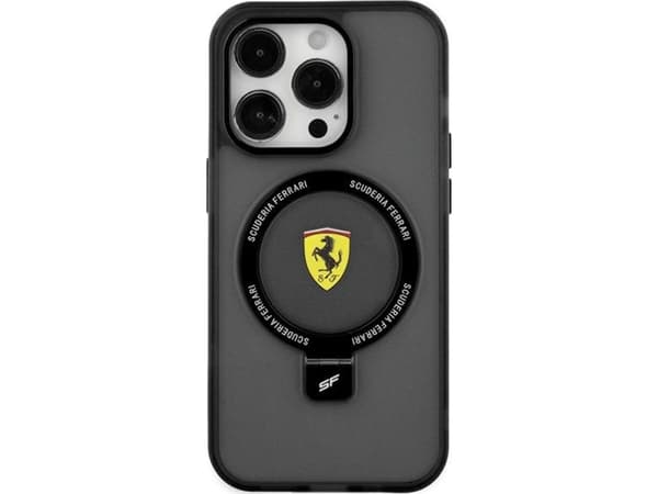 Apple iPhone 15 Ferrari dėklas Ring Stand 2023 Collection MagSafe (FEHMP15SUSCAK) juodos spalvos