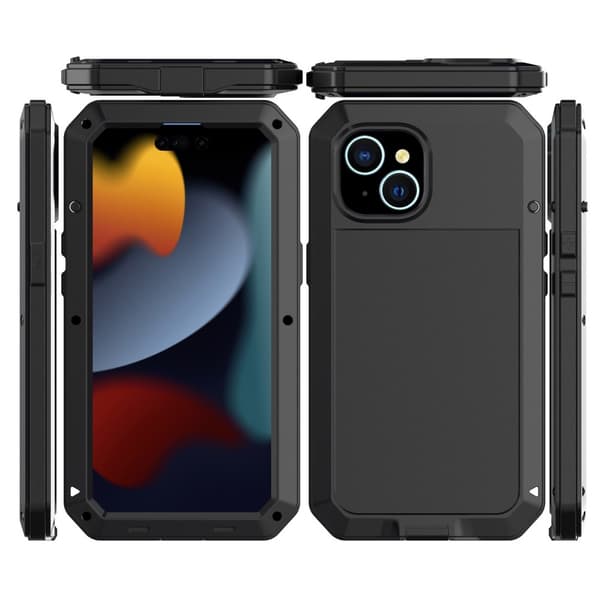 Kraftig robust hybrid-deksel+herdet glass til iPhone 15