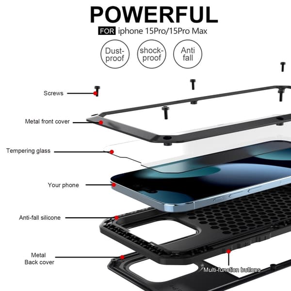 iPhone 15 Pro Max Heavy Duty Robust Hybrid Cover Shell + hærdet glas