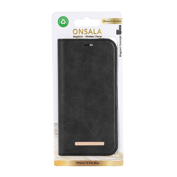Onsala Wallet Case Eco 2 kortrum MagSeries Black - iPhone 15 Pro Max