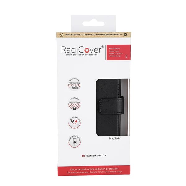 Radicover Mobilcover med Strålingsbeskyttelse PU MagS RFID Sort - iPhone 15 Plus
