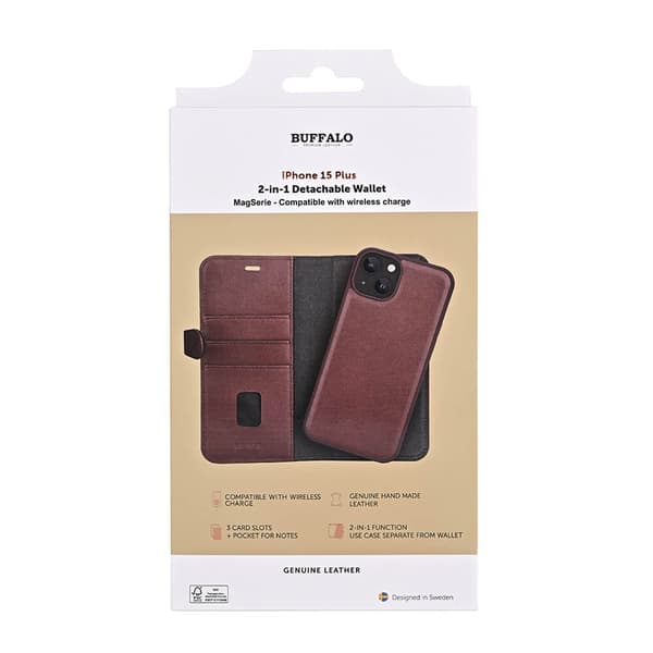 Buffalo Wallet 2-i-1 3 Kort MagSeries Brun - iPhone 15 Plus