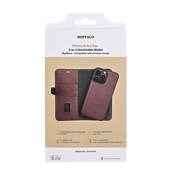 Buffalo Mobildeksel 2-i-1 3 Kort MagSeries Brun - iPhone 15 Pro Max