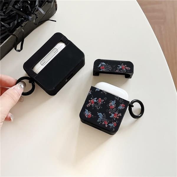 Airpods 1/2 Skal TPU Floral - Svart/Blå