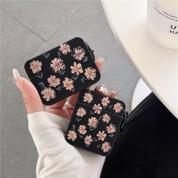 Airpods 3 Skal Daisy Pattern med Ringspänne - Svart/Rosa