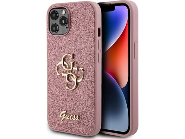 Guess PU Fixed Glitter 4G Metal Logo Deksel til iPhone 12/12 Pro Pink