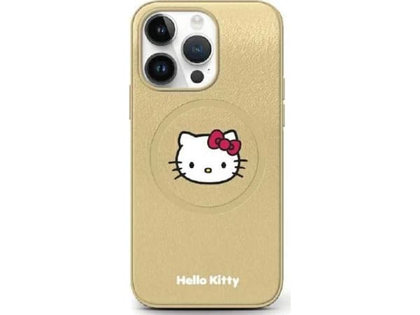 Sourcing Hello Kitty HKHMP14SPGHCKD iPhone 14 / 15 / 13 6.1" gold/gold hardcase Leather Kitty Head MagSafe