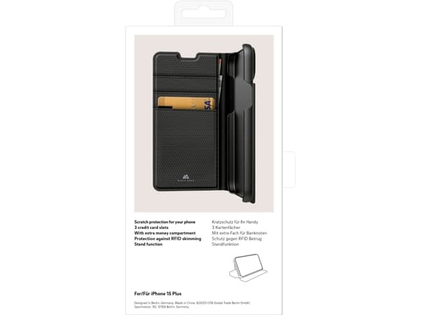 Black Rock The Classic, Lompakkokotelo, Apple, iPhone 15 Plus, 17 cm (6.7"), Musta