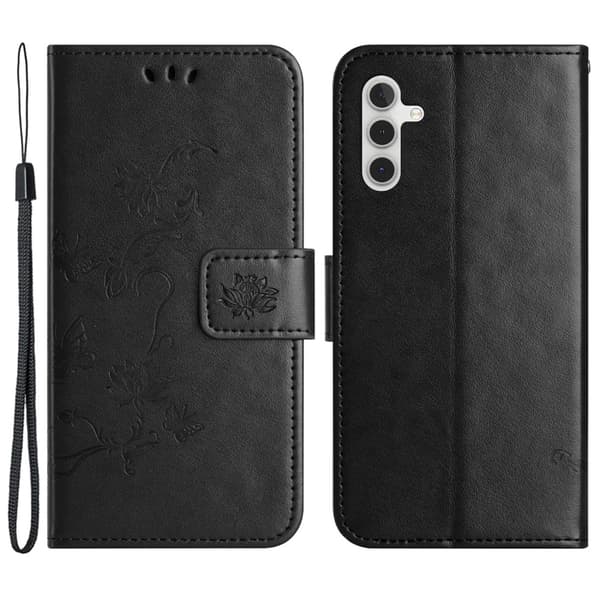 Läderfodral Fjärilar Samsung Galaxy S23 FE Svart