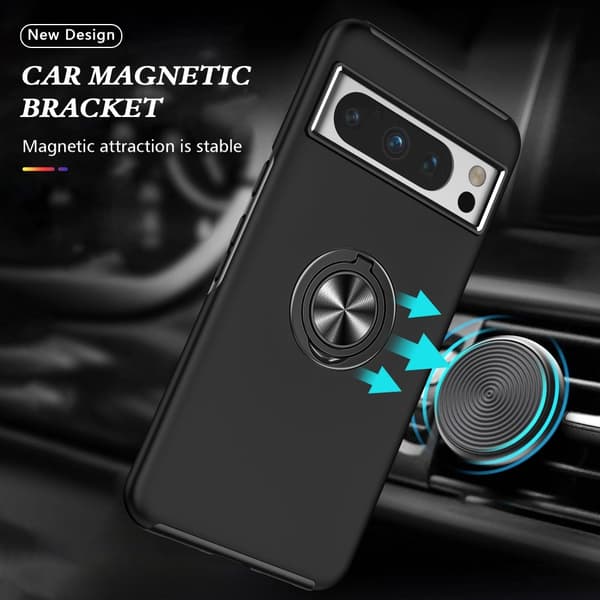 Til Google Pixel 8 Pro Fingerring Kickstand Hybrid Taske - Sort