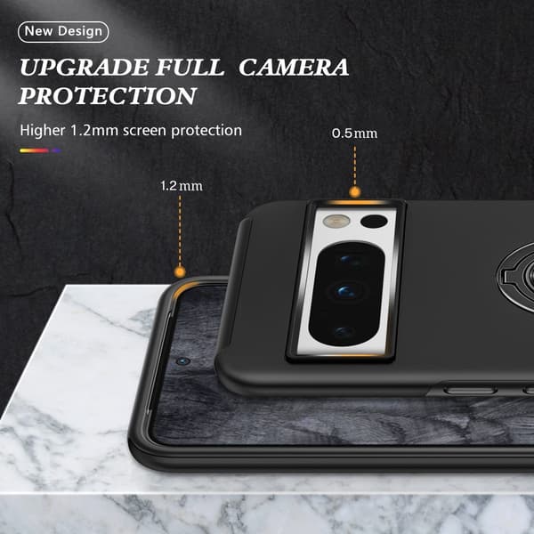 Til Google Pixel 8 Pro Fingerring Kickstand Hybrid Taske - Sort