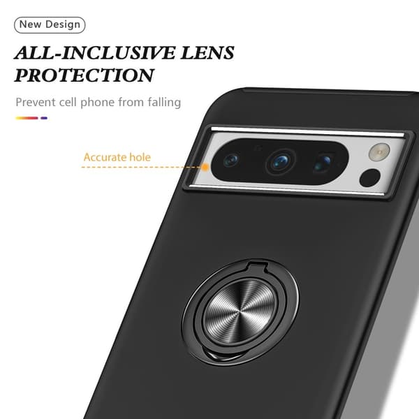Til Google Pixel 8 Pro Fingerring Kickstand Hybrid Taske - Sort