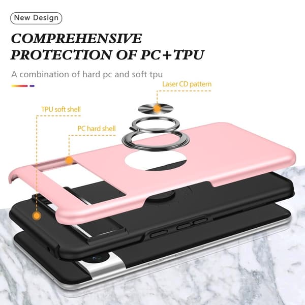 Till Pixel 8 Pro Hybrid skal med Finger Ring - Rosa